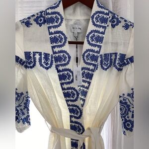 NEW MILLY White and Blue Embroidered Dress